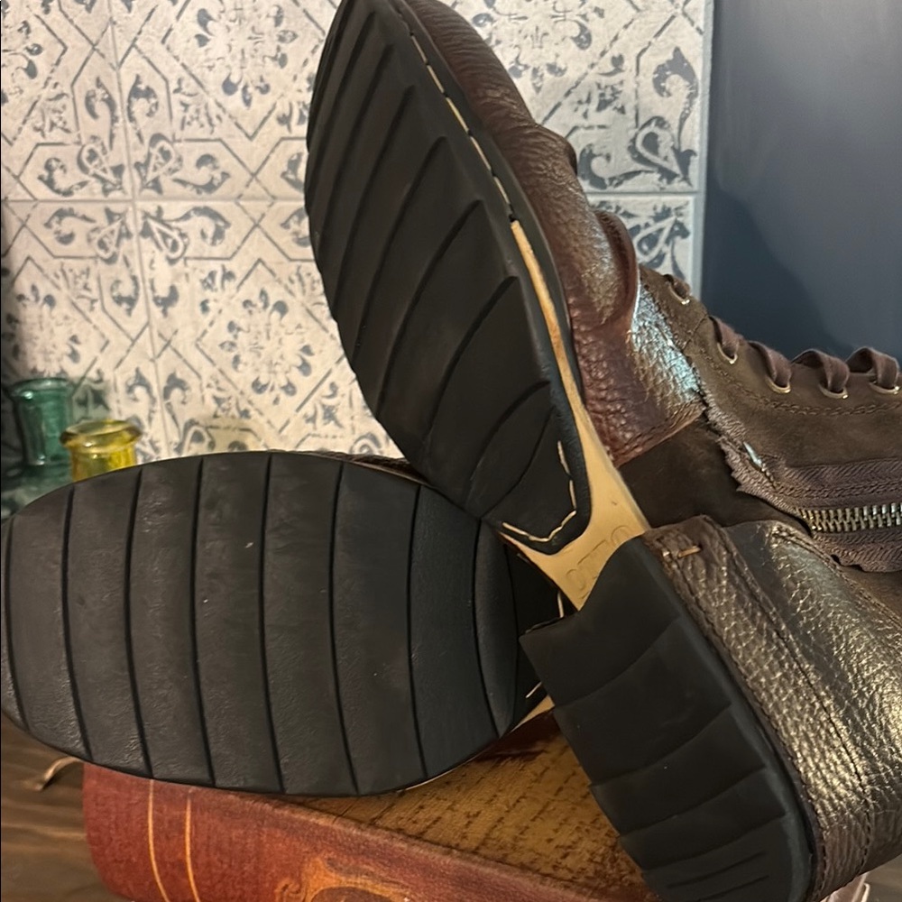 Brown Leather Lace-Up Men Motorcycle Chuka Boots - Picture 4 of 4